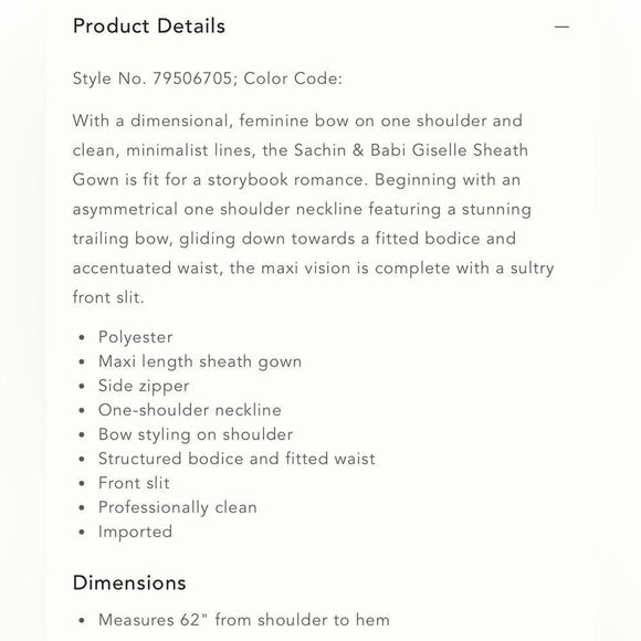 BHLDN Sachin & Babi Giselle One-Shoulder Bow Front-Slit Sheath
Gown/ size 2 - Picture 9 of 9